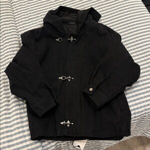 Zara Fireman clasp Black Hooded Jacket, Size L (large). 
Color: Black, Brand New